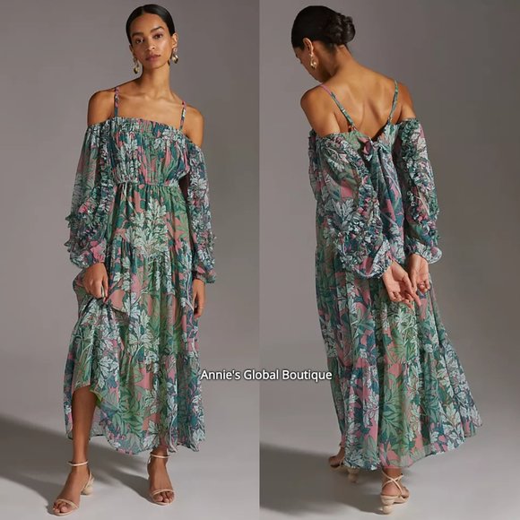NIP Anthropologie Off-the-shoulder Floral Maxi Dress VERY RARE - Picture 9 of 16